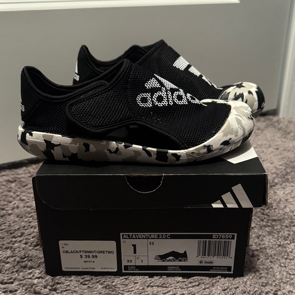 Adidas Kids Black and White Camouflage Sneakers